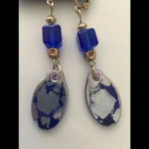 Blue and silver earrings OOAK‎